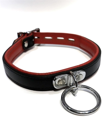 Hardcore Love Sort rødt polstret halsbånd med XL O-ring 32,5-41cm